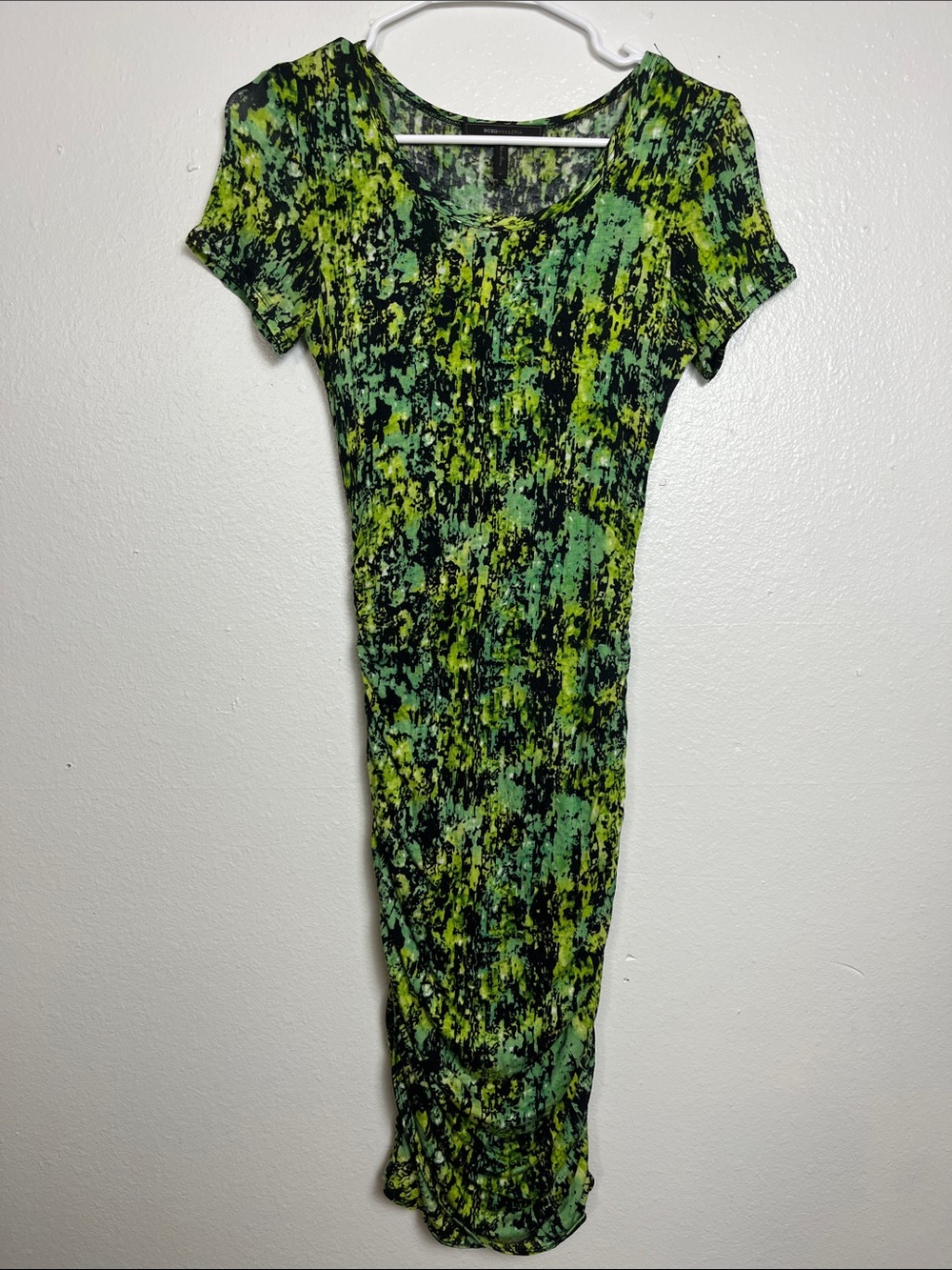 BCBGMaxAzria Green and Black Abstract Midi Dress